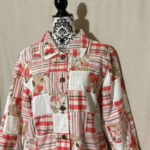 Vintage Koret Sz L Floral Quilt Patchwork Blazer Top Cottage Shabby Chic Country